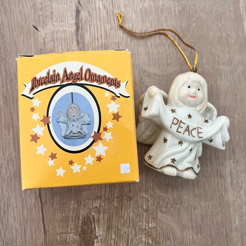 NIB Vintage 2002 Porcelain Angle Christmas Holiday Ornament - Peace